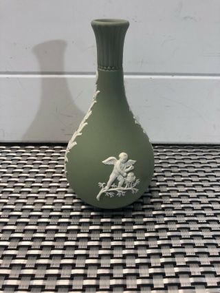 Wedgwood Jasperware Sage Green 5 1/4 " Bud Vase With Cherubs No 64