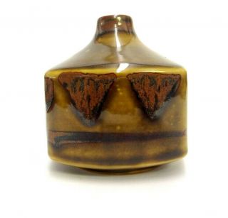 Vintage Square Brown & Tan Ceramic Bud Vase Made In Japan Hand Painted Triangles
