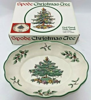 Spode Christmas Tree Nut Bowl Oval Fluted Dish Small 5.  5 " Royal China England