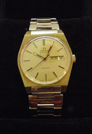 Vintage 1972 14k Gold Plated Omega Geneve Automatic Day Date Cal 1022 Watch Ω