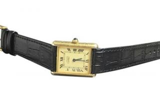 Cartier Must De Tank Vintage Gold Watch Black Strap