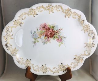 Vintage Platter Homer Laughlin The Angelus Floral Roses Gold Filigree 14” Oval