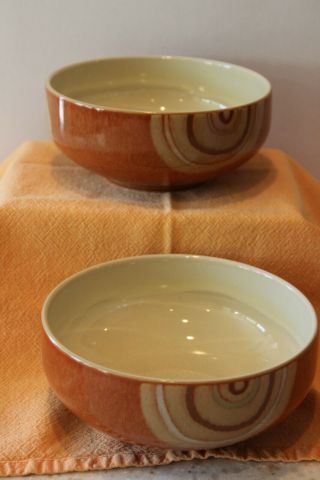 Denby - Langley Fire Chilli Pattern Cereal Soup Bowls England Stoneware