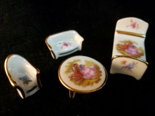 4 Pc Limoges France Miniature Dollhouse Furniture Doll Sofa Bed Chair & Table