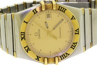 Omega Constellation 2 - tone SS high fashion quartz men ' s watch w/ date 2