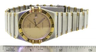 Omega Constellation 2 - tone SS high fashion quartz men ' s watch w/ date 3