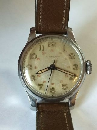Vintage Longines Military Style Wristwatch.  Steel Case.