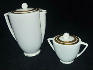 Sabin? Carlton Fine China Gold Trim Chocolate Coffee Pot & Sugar Bowl With Lids