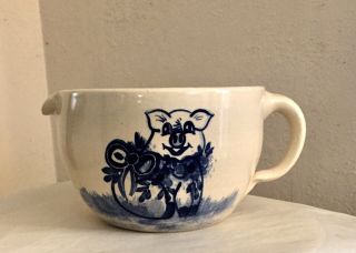 Yesteryears Marshall Texas Large Hand Turned Blue Pottery Pig Cup Mug