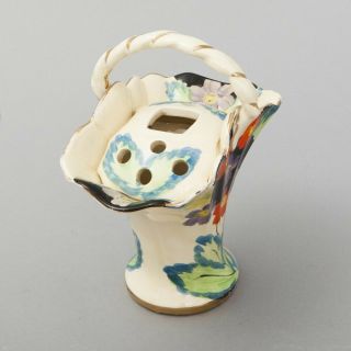 Art Deco Arthur Woods Porcelain Flower Vase W/ Frog Hand Painted Basket England