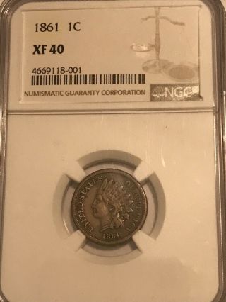 1861 Civil War Date Indian Head Cent Penny Better Date Ngc Xf - 40