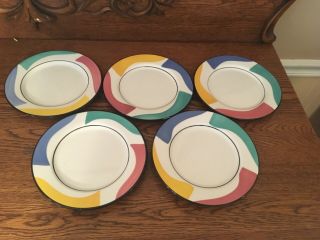 5 Pier 1 La Primula Hand Painted Multi - Colored 8 " Salad Plates Italy