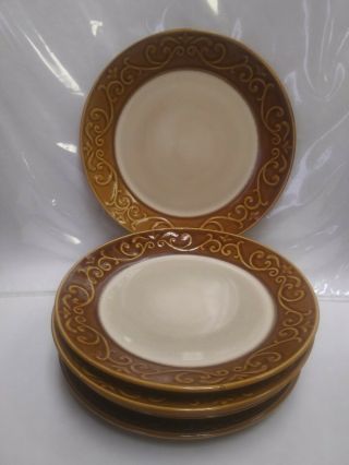 7 Better Homes And Garden Embossed Scroll Brown Rim Stoneware Salad Plates