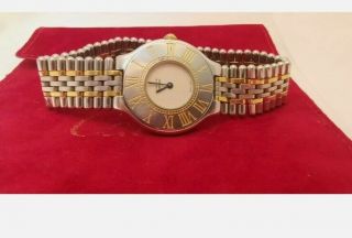 Cartier Must De Cartier 21 Ss/18k Gold Watch Large Wrist With Booklet And Pouch