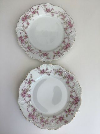Set Of 2 Prussia 7.  5 " Plates Pink Flowers Ribbons Scalloped Gold Edges