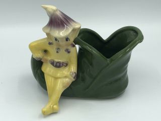 Vintage Shawnee Pottery 765 Garden Elf/pixie Ceramic Shoe Planter Green/yellow