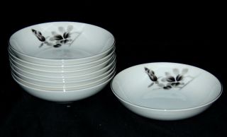 8 Fukagawa Arita Princess/black Rose W/silver Trim 5 1/4 " Dessert Bowls
