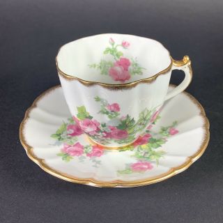 Stanley Fine Bone China England Tea Cup And Saucer Set White With Pink Roses