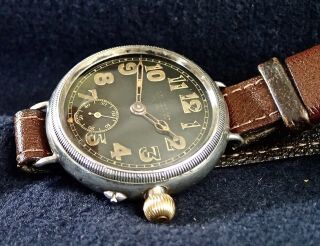 Patent Borgel S.  Smith & Son 1917 Silver Trench Wristwatch Black Enamel Dial