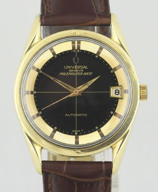 Rare Universal Geneve Polerouter Date Gold S/steel Vintage Mens Wrist Watch