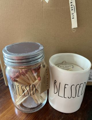 Rae Dunn Small Blessed Vanilla Candle (7.  7oz) & Blesssed.  Matches Jar