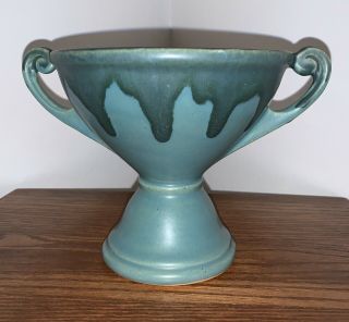 Roseville Pottery Carnelian I Blue On Green Footed Bowl 153 - 5 (1926)