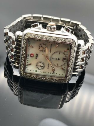 Michele Deco Diamond Chrono Stainless Steel Mop Wristwatch