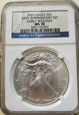 2011 Ngc Ms70 Early Releases Silver Eagle From The 25th Anniversary 5 Coin Set