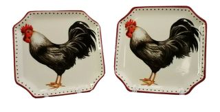 Cracker Barrel Old Country Store Rooster Chicken Square Salad Plates 2