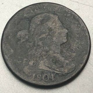 1801 Draped Bust Large Cent Penny Early Us Copper Type Coin 1/000 Reverse Error