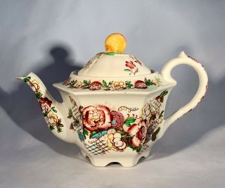 Sadler Porcelain - Made In England - Rose Garden Teapot - Figural Peach Handle - 6.  5”