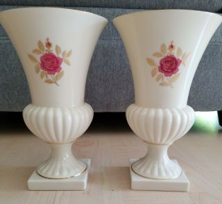 Lenox Rhodora Pink Rose Urn Vase 9 1/4 " Tall Gilded W/square Base Gold