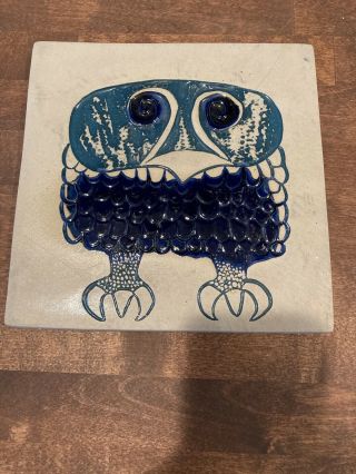 Bennington Potters David Gil Mid Century Modern Pottery Blue Owl Trivet Tile