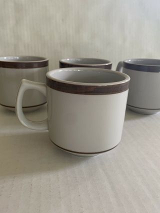 Set Of 4 Vtg Japan Stoneware Sierra Coffee Mug Tea Cup White Glaze Brown Stripes