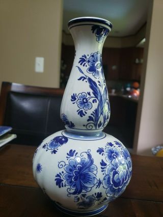 Vintage Delft Floral Blue/wh Porcelain Vase - Holland Handwerk 422