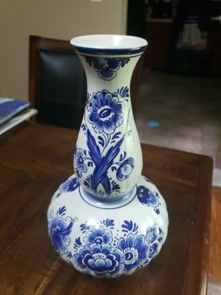 Vintage Delft Floral Blue/Wh Porcelain Vase - Holland Handwerk 422 2