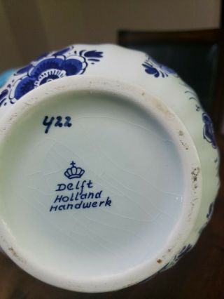 Vintage Delft Floral Blue/Wh Porcelain Vase - Holland Handwerk 422 3