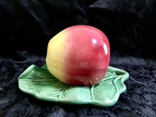 Vintage Pottery Wall Pocket Red Apple With Green Leaf Ceramic Hanging Planter.