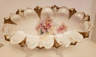 Royal Vienna Germany Oblong Relish Dish Tray Pink Flowers With Gold Edging 12 "