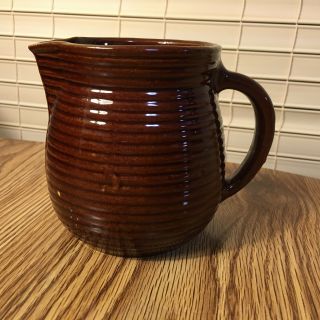 Vintage Monmouth Western Pottery Brown Ringware Ribbed 4 1/2 " Creamer.  Or Pitcher