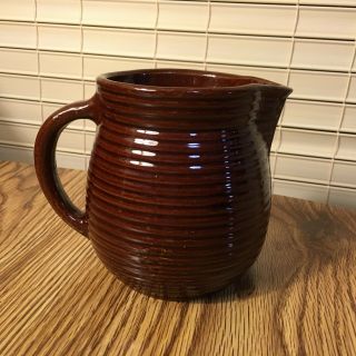 VINTAGE MONMOUTH WESTERN POTTERY BROWN RINGWARE RIBBED 4 1/2 