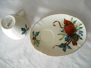 LENOX WINTER GREETINGS RED CARDINAL FLUTED CUP & DESSERT PLATE SET - Christmas 3