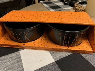 Rae Dunn Trick Treat Pet Bowl Set Black & Orange - Cat Dog Halloween Htf