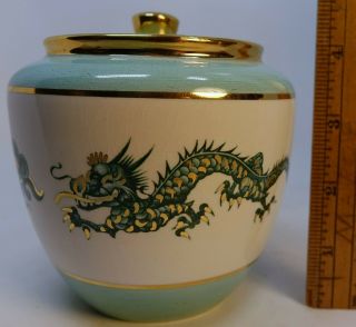 Vintage Crown Devon Green DRAGON Jar Porcelain Pottery Staffordshire Asian Mini 3
