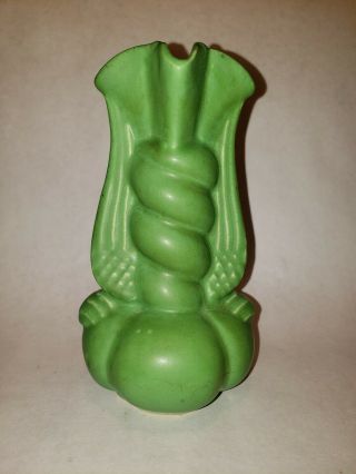 Vintage Niloak Pottery Twist Vase Sea Foam Green Wwii Era