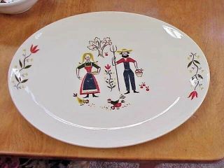 Vtg Homer Laughlin Rhythm American Provincial Pennsylvania Dutch Serving Platter
