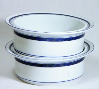 Dansk/new Scandia/porcelain/portugal/round/rimmed Cereal Bowls/blue/white/ 2