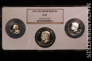 Three Coin 1976 - S Bicentennial Silver Proof Set - Ngc Pf 68 - Scarce Slk687