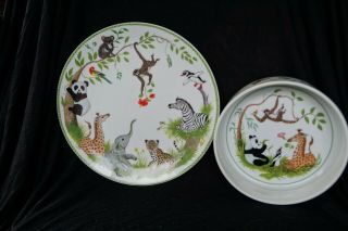 Vintage Lynn Chase Porcelain Jungle Party 1988 Plate And Bowl Set In Euc