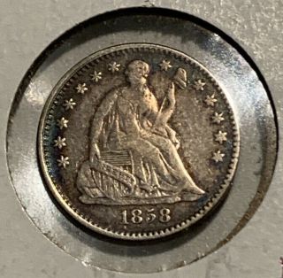 1858 Seated Liberty Silver Half Dime Toned Obverse Off Center Details